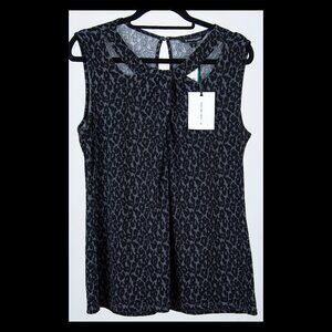41 Hawthorn Womens Black/Gray Animal Print Cutout Sleeveless Top XL NWT